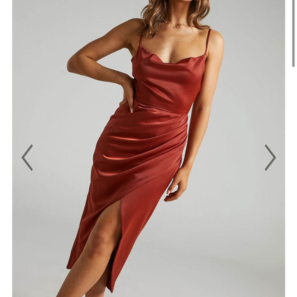 Satin Copper Midi Dress
